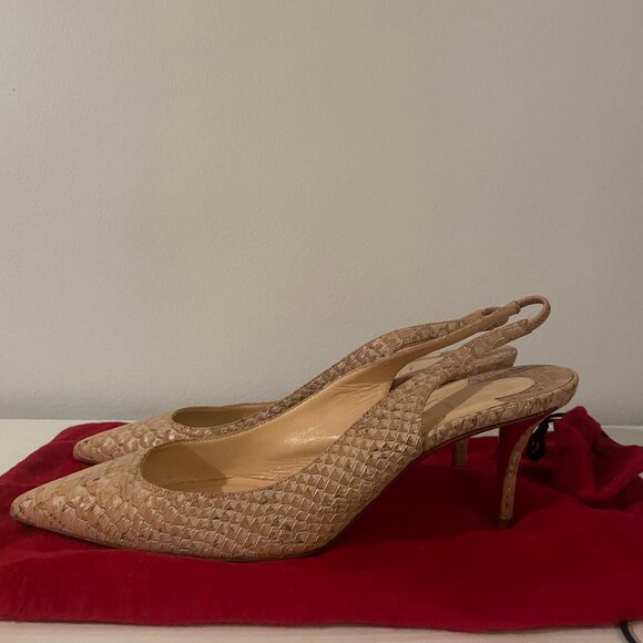 CHRISTIAN LOUBOUTIN  Beige Python Apostrophy Slingback - Picture 1 of 8